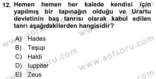 Anadolu Kültür Tarihi Dersi 2023 - 2024 Yılı (Vize) Ara Sınav Soruları 12. Soru