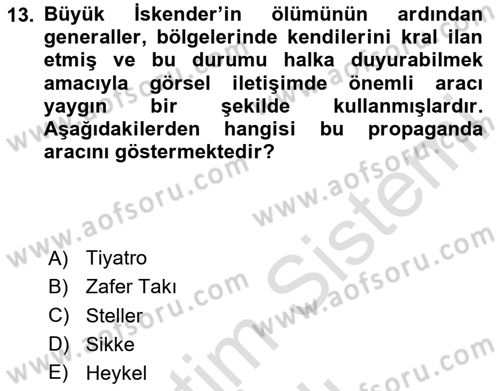 Anadolu Kültür Tarihi Dersi 2023 - 2024 Yılı (Vize) Ara Sınav Soruları 13. Soru