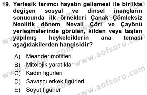 Anadolu Kültür Tarihi Dersi 2023 - 2024 Yılı (Vize) Ara Sınav Soruları 19. Soru