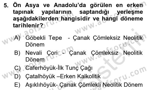 Anadolu Kültür Tarihi Dersi 2023 - 2024 Yılı (Vize) Ara Sınav Soruları 5. Soru