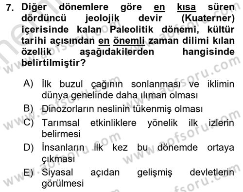 Anadolu Kültür Tarihi Dersi 2023 - 2024 Yılı (Vize) Ara Sınav Soruları 7. Soru