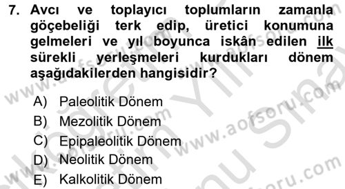 Anadolu Kültür Tarihi Dersi 2023 - 2024 Yılı (Final) Dönem Sonu Sınav Soruları 7. Soru