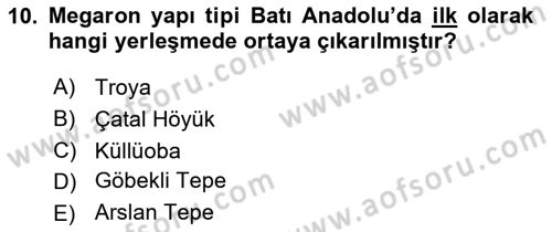Anadolu Kültür Tarihi Dersi 2023 - 2024 Yılı Yaz Okulu Sınav Soruları 10. Soru