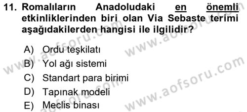 Anadolu Kültür Tarihi Dersi 2023 - 2024 Yılı Yaz Okulu Sınav Soruları 11. Soru