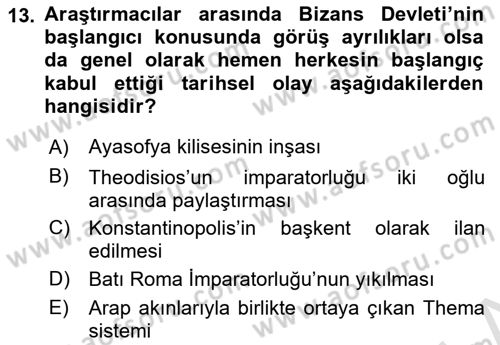 Anadolu Kültür Tarihi Dersi 2023 - 2024 Yılı Yaz Okulu Sınav Soruları 13. Soru