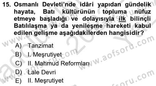 Anadolu Kültür Tarihi Dersi 2023 - 2024 Yılı Yaz Okulu Sınav Soruları 15. Soru