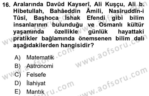 Anadolu Kültür Tarihi Dersi 2023 - 2024 Yılı Yaz Okulu Sınav Soruları 16. Soru