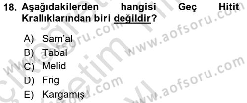 Anadolu Kültür Tarihi Dersi 2023 - 2024 Yılı Yaz Okulu Sınav Soruları 18. Soru