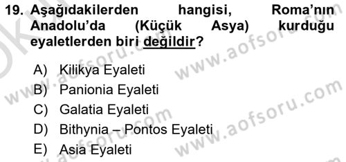 Anadolu Kültür Tarihi Dersi 2023 - 2024 Yılı Yaz Okulu Sınav Soruları 19. Soru