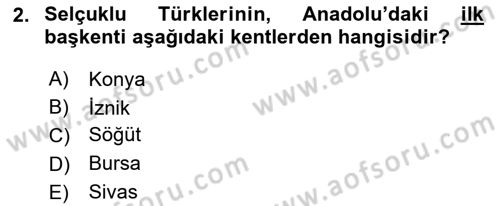 Anadolu Kültür Tarihi Dersi 2023 - 2024 Yılı Yaz Okulu Sınav Soruları 2. Soru