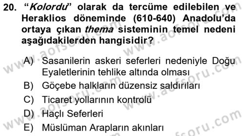 Anadolu Kültür Tarihi Dersi 2023 - 2024 Yılı Yaz Okulu Sınav Soruları 20. Soru