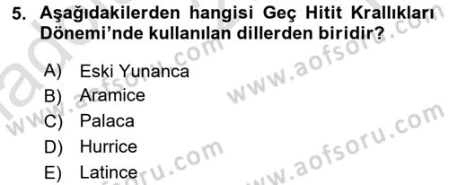 Anadolu Kültür Tarihi Dersi 2023 - 2024 Yılı Yaz Okulu Sınav Soruları 5. Soru