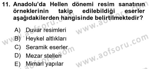 Anadolu Kültür Tarihi Dersi 2024 - 2025 Yılı (Vize) Ara Sınav Soruları 11. Soru