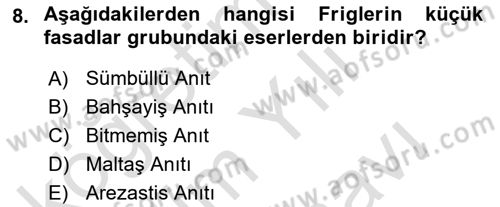 Anadolu Kültür Tarihi Dersi 2024 - 2025 Yılı (Vize) Ara Sınav Soruları 8. Soru
