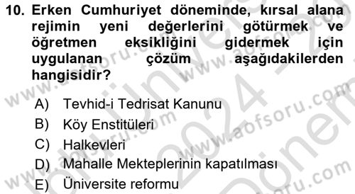 Anadolu Kültür Tarihi Dersi 2024 - 2025 Yılı (Final) Dönem Sonu Sınav Soruları 10. Soru