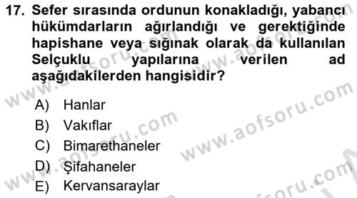 Anadolu Kültür Tarihi Dersi 2024 - 2025 Yılı (Final) Dönem Sonu Sınav Soruları 17. Soru
