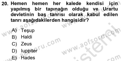 Anadolu Kültür Tarihi Dersi 2024 - 2025 Yılı (Final) Dönem Sonu Sınav Soruları 20. Soru
