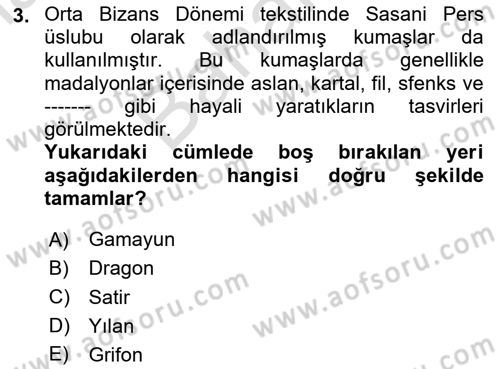 Anadolu Kültür Tarihi Dersi 2024 - 2025 Yılı (Final) Dönem Sonu Sınav Soruları 3. Soru