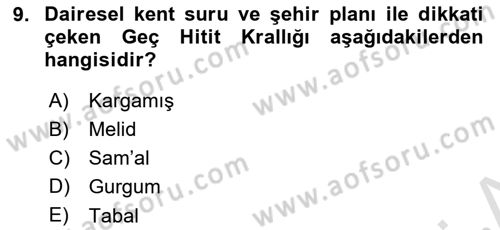 Anadolu Kültür Tarihi Dersi 2024 - 2025 Yılı (Final) Dönem Sonu Sınav Soruları 9. Soru