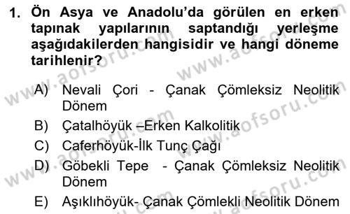 Anadolu Kültür Tarihi Dersi 2024 - 2025 Yılı Yaz Okulu Sınav Soruları 1. Soru