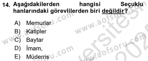 Anadolu Kültür Tarihi Dersi 2024 - 2025 Yılı Yaz Okulu Sınav Soruları 14. Soru