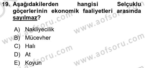 Anadolu Kültür Tarihi Dersi 2024 - 2025 Yılı Yaz Okulu Sınav Soruları 19. Soru