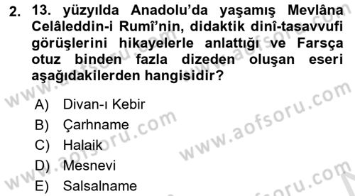 Anadolu Kültür Tarihi Dersi 2024 - 2025 Yılı Yaz Okulu Sınav Soruları 2. Soru