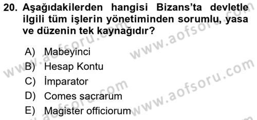 Anadolu Kültür Tarihi Dersi 2024 - 2025 Yılı Yaz Okulu Sınav Soruları 20. Soru