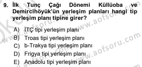 Anadolu Kültür Tarihi Dersi 2024 - 2025 Yılı Yaz Okulu Sınav Soruları 9. Soru