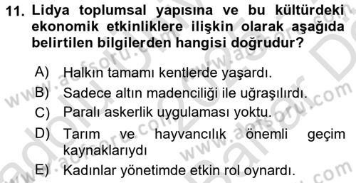 Anadolu Kültür Tarihi Dersi 2025 - 2026 Yılı (Vize) Ara Sınav Soruları 11. Soru