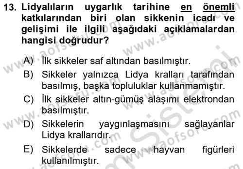 Anadolu Kültür Tarihi Dersi 2025 - 2026 Yılı (Vize) Ara Sınav Soruları 13. Soru