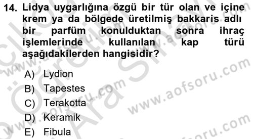 Anadolu Kültür Tarihi Dersi 2025 - 2026 Yılı (Vize) Ara Sınav Soruları 14. Soru