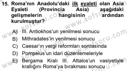 Anadolu Kültür Tarihi Dersi 2025 - 2026 Yılı (Vize) Ara Sınav Soruları 15. Soru