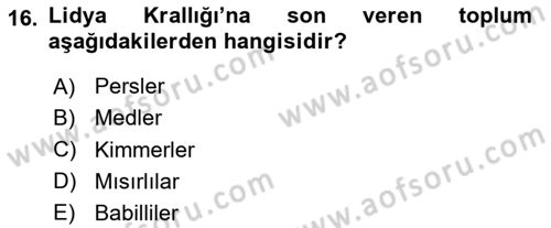 Anadolu Kültür Tarihi Dersi 2025 - 2026 Yılı (Vize) Ara Sınav Soruları 16. Soru