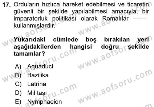 Anadolu Kültür Tarihi Dersi 2025 - 2026 Yılı (Vize) Ara Sınav Soruları 17. Soru