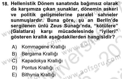 Anadolu Kültür Tarihi Dersi 2025 - 2026 Yılı (Vize) Ara Sınav Soruları 18. Soru