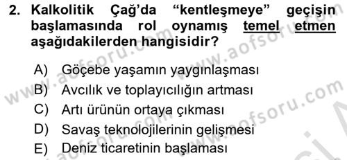 Anadolu Kültür Tarihi Dersi 2025 - 2026 Yılı (Vize) Ara Sınav Soruları 2. Soru