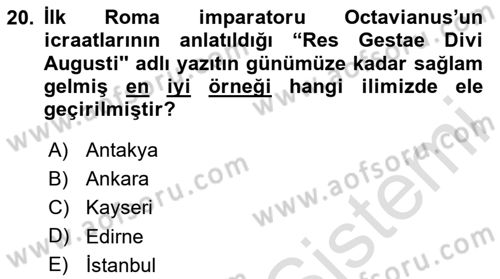 Anadolu Kültür Tarihi Dersi 2025 - 2026 Yılı (Vize) Ara Sınav Soruları 20. Soru