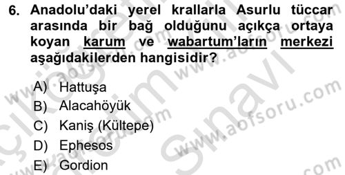 Anadolu Kültür Tarihi Dersi 2025 - 2026 Yılı (Vize) Ara Sınav Soruları 6. Soru