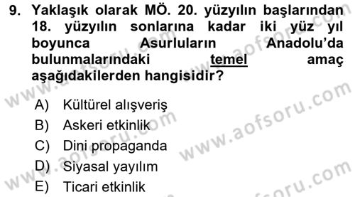 Anadolu Kültür Tarihi Dersi 2025 - 2026 Yılı (Vize) Ara Sınav Soruları 9. Soru