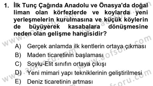 Anadolu Kültür Tarihi Dersi 2025 - 2026 Yılı (Final) Dönem Sonu Sınav Soruları 1. Soru