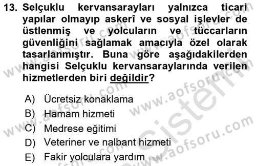 Anadolu Kültür Tarihi Dersi 2025 - 2026 Yılı (Final) Dönem Sonu Sınav Soruları 13. Soru
