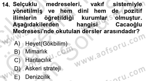 Anadolu Kültür Tarihi Dersi 2025 - 2026 Yılı (Final) Dönem Sonu Sınav Soruları 14. Soru