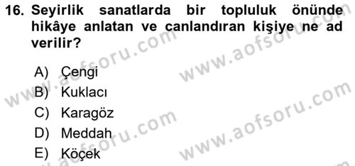 Anadolu Kültür Tarihi Dersi 2025 - 2026 Yılı (Final) Dönem Sonu Sınav Soruları 16. Soru