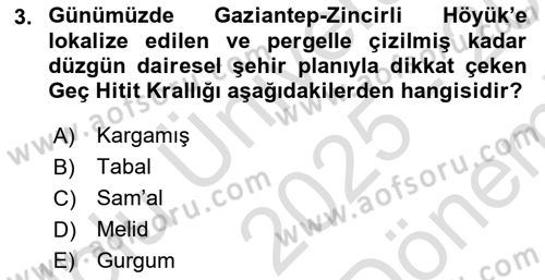 Anadolu Kültür Tarihi Dersi 2025 - 2026 Yılı (Final) Dönem Sonu Sınav Soruları 3. Soru