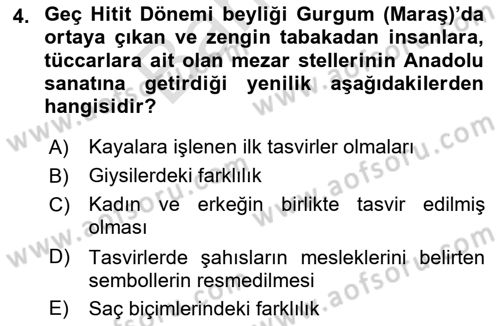 Anadolu Kültür Tarihi Dersi 2025 - 2026 Yılı (Final) Dönem Sonu Sınav Soruları 4. Soru