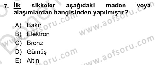 Anadolu Kültür Tarihi Dersi 2025 - 2026 Yılı (Final) Dönem Sonu Sınav Soruları 7. Soru