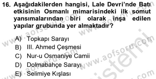 Anadolu Kültür Tarihi Dersi 2025 - 2026 Yılı Yaz Okulu Sınav Soruları 16. Soru