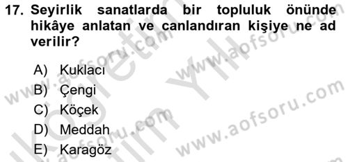 Anadolu Kültür Tarihi Dersi 2025 - 2026 Yılı Yaz Okulu Sınav Soruları 17. Soru