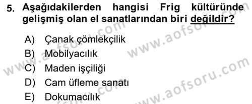 Anadolu Kültür Tarihi Dersi 2025 - 2026 Yılı Yaz Okulu Sınav Soruları 5. Soru